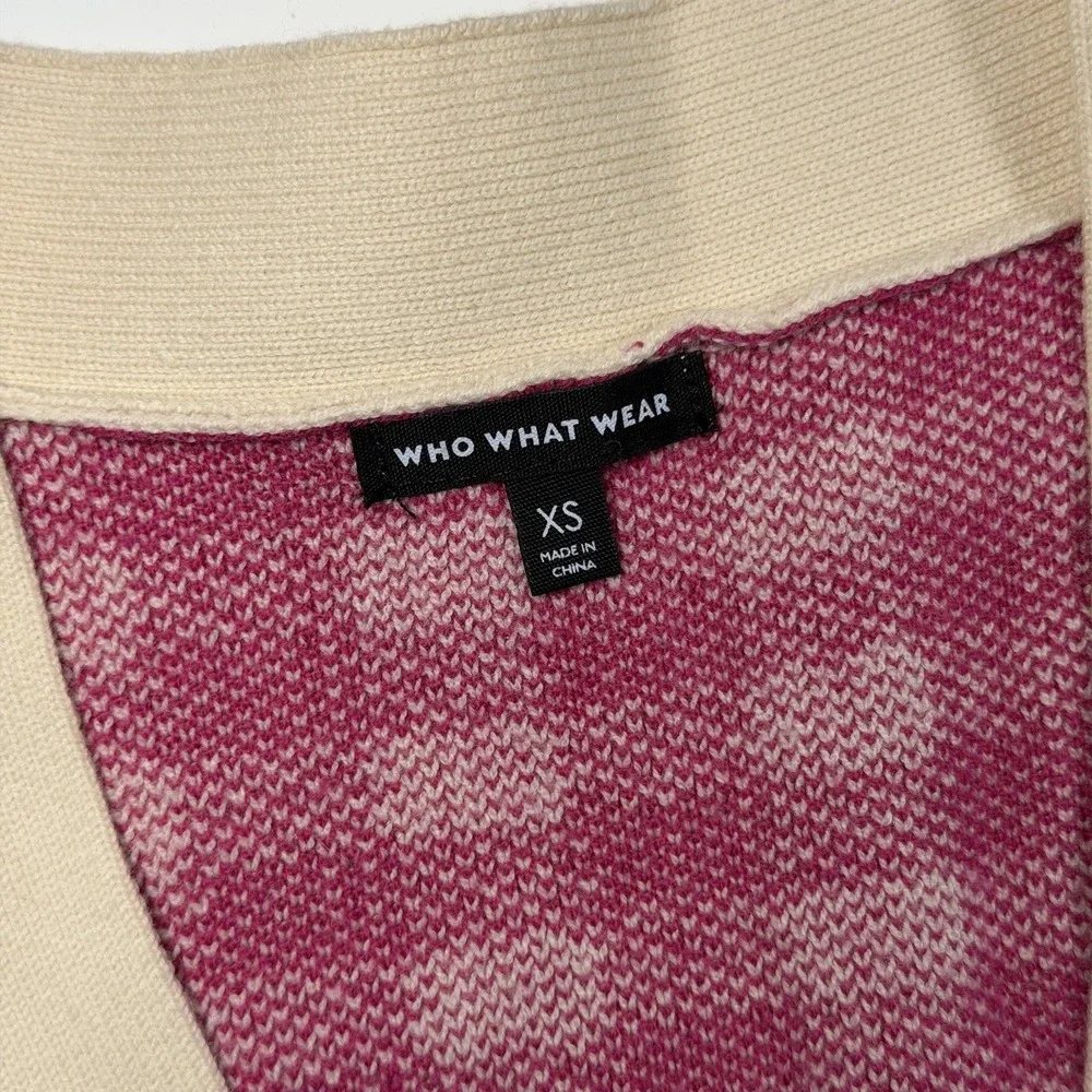 Who What Wear Women's Pink & Ivory Checked Cardigan Sweater XS Classic Old Money - Picture 5 of 10